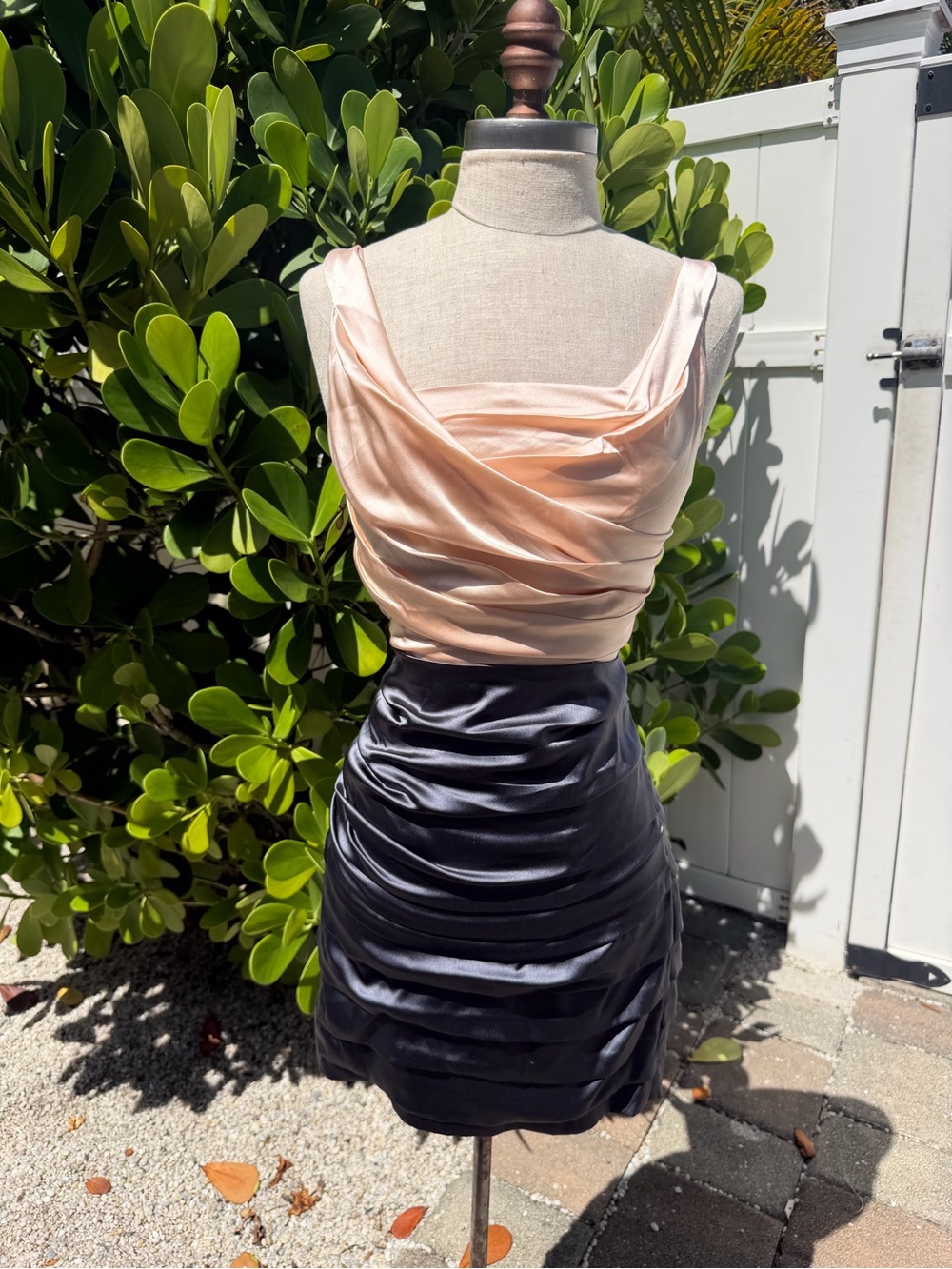 y2k Silk Two-Tone Ruched Cocktail Dress - Blush & Grey